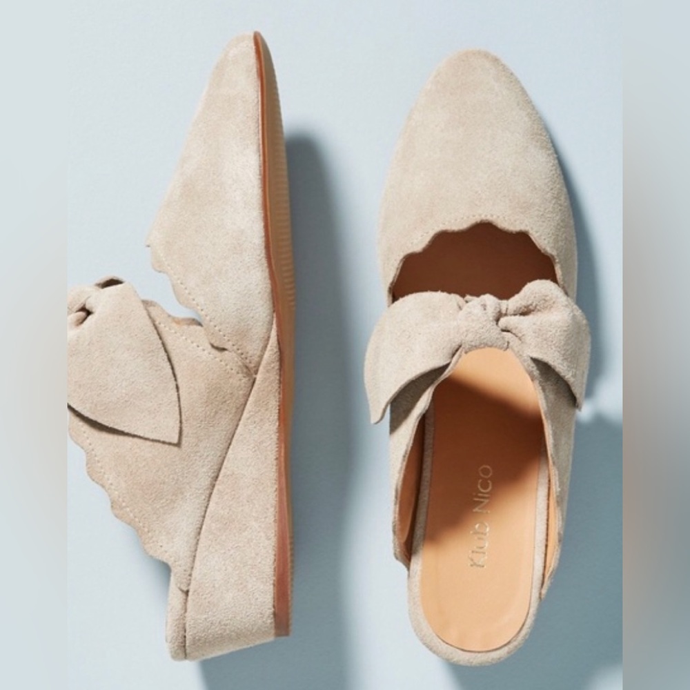 NEW Anthro KLUB NICO Daisy Suede mule wedge Beige Cream, sz 10